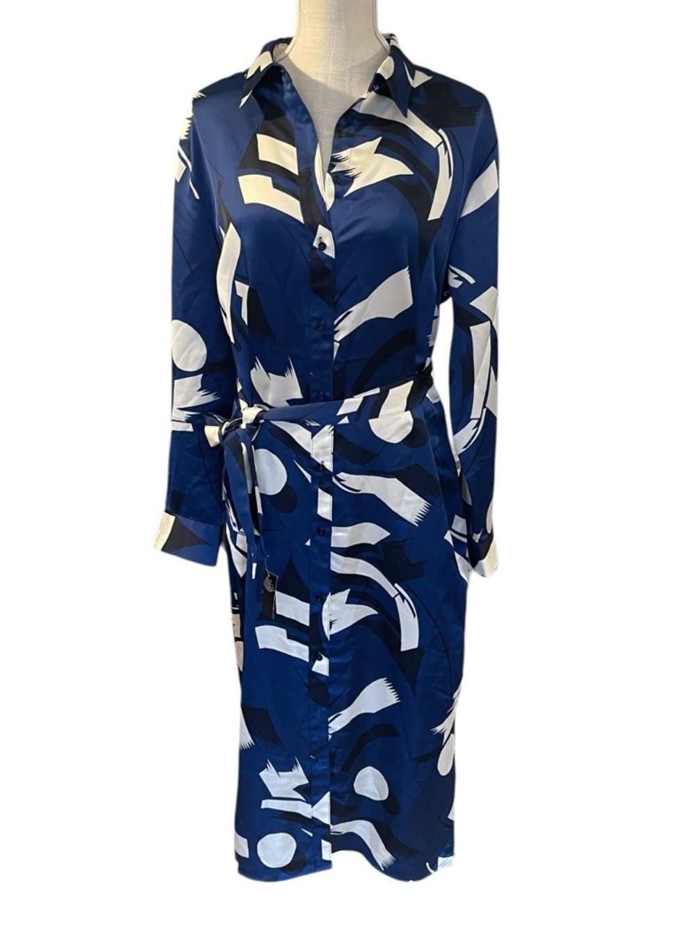 Ralph Lauren Navy and White Abstract Midi Shirt Dress - Picture 5 of 12
